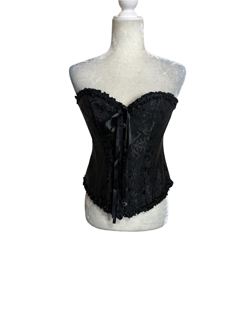 Boutique Black Satin Brocade Lace-Up Corset Bustier Women Intimates Size XL